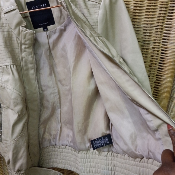 THERAPY Lane Crawford Jacket Beige Polyester Bomber Boho Biker Style 917782 L/36 - Picture 3 of 11